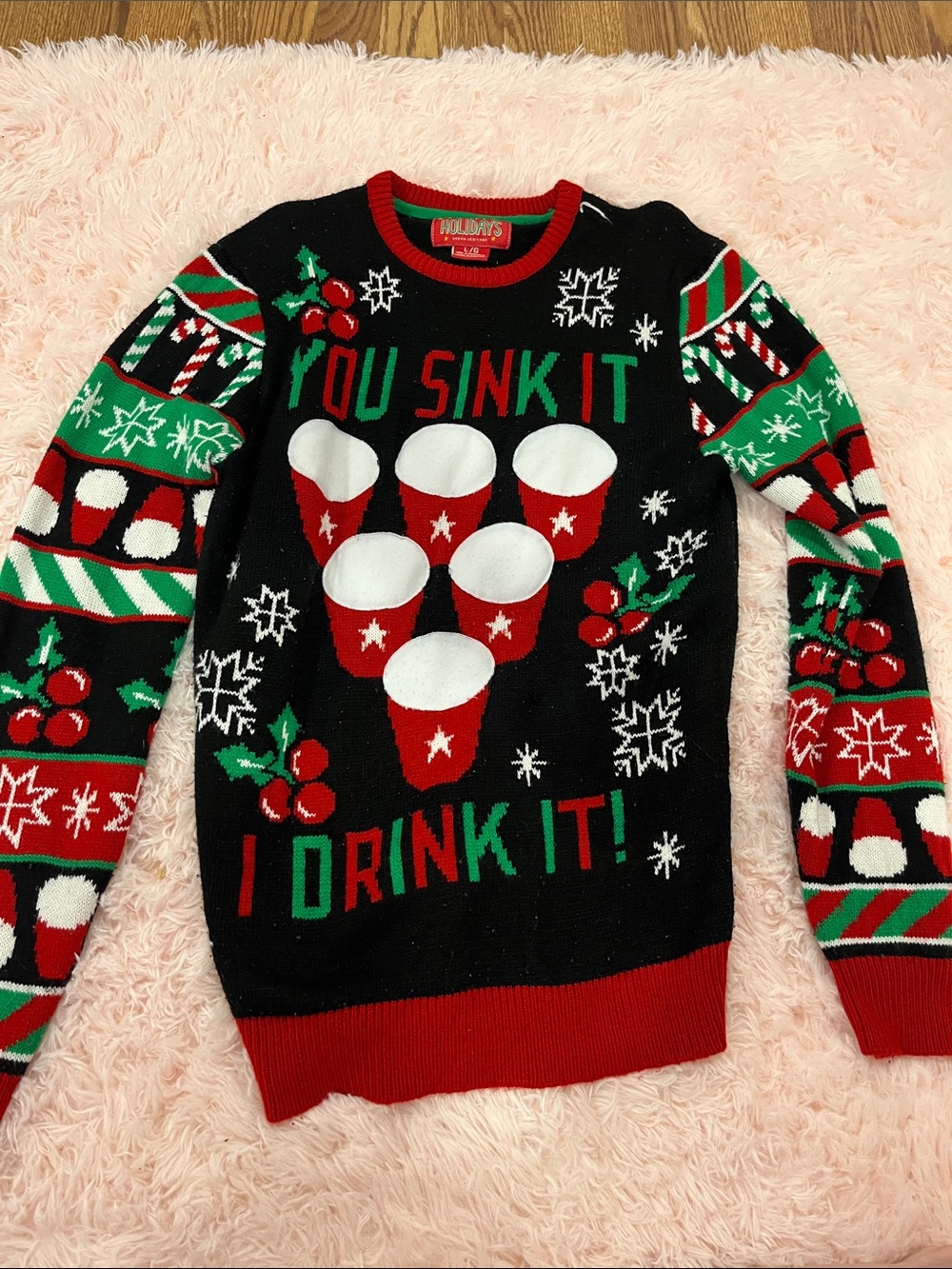 Holiday 'You Sink It I Drink It' Black & Red Men's Sweater